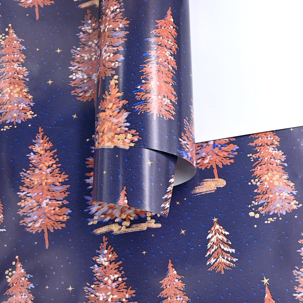 43cm*10m Purple Christmas Wrapping Paper Roll Printed With Pink Xmas Tree, Topeedy Recyclable Xmas Wrapping Paper for Christmas Party Gift Boxes Packing- pink tree - Image 5