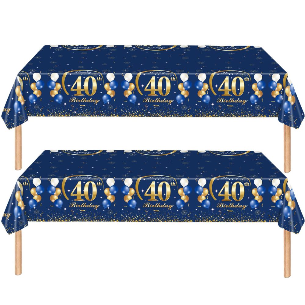 2Pcs Navy Blue Happy 40th Birthday Party TableCloth,137*274cm Plastic Blue and Gold 40th Table Cloth for Man Men Him Birthday Table Decorations Disposable Party Tablecovers for Adults Birthday Party