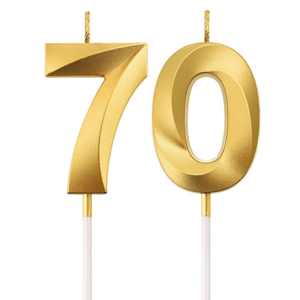 BBTO 70th Birthday Candles Cake Numeral Candles Happy Birthday Cake Topper Decoration for Birthday Party Wedding Anniversary Celebration Supplies (Gold)