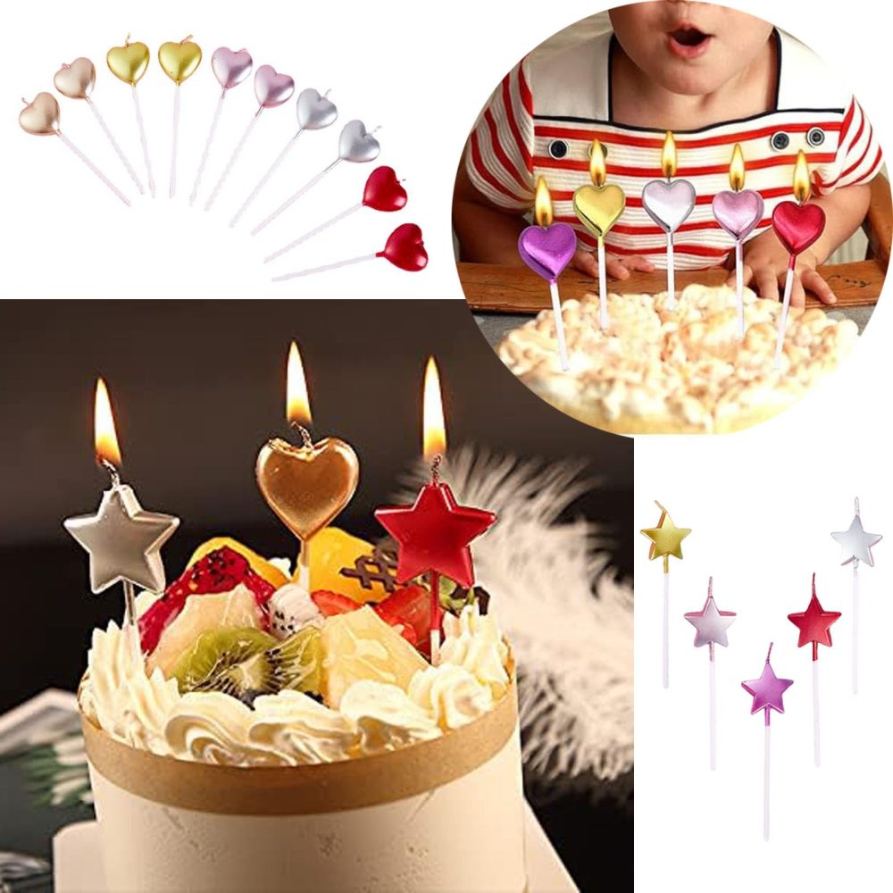 10pcs Exquisite Cake Candles,Heart Birthday Candles Star Birthday Candles Birthday Candles for Cakes Heart Shaped Candles for Party Wedding Cake Decoration Supplies Birthday Cake Candles. - Image 4