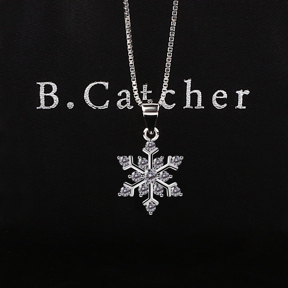 B.Catcher Snowflake Neckalce, Sterling Silver Sparking Cubic Zirconia Snowflake Pendant Necklace, 18" - Image 7