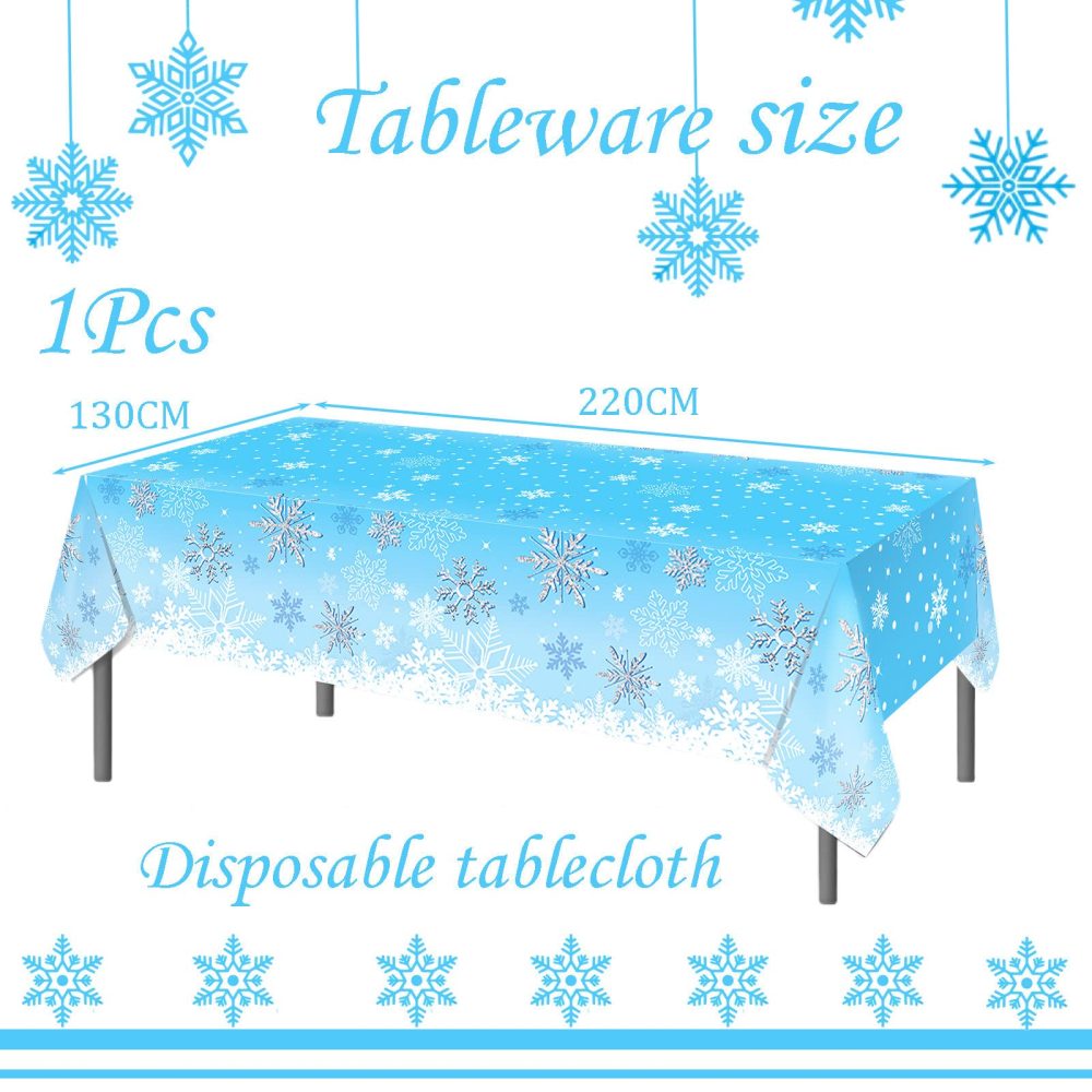 130*220cm Christmas Disposable Table Cloth Table Cover Plastic,Rectangle Waterproof Table Cloths Blue Snow Xmas Tablecloth for Christmas Winter Holiday Frozen Party Table Decoration Supplies - Image 3