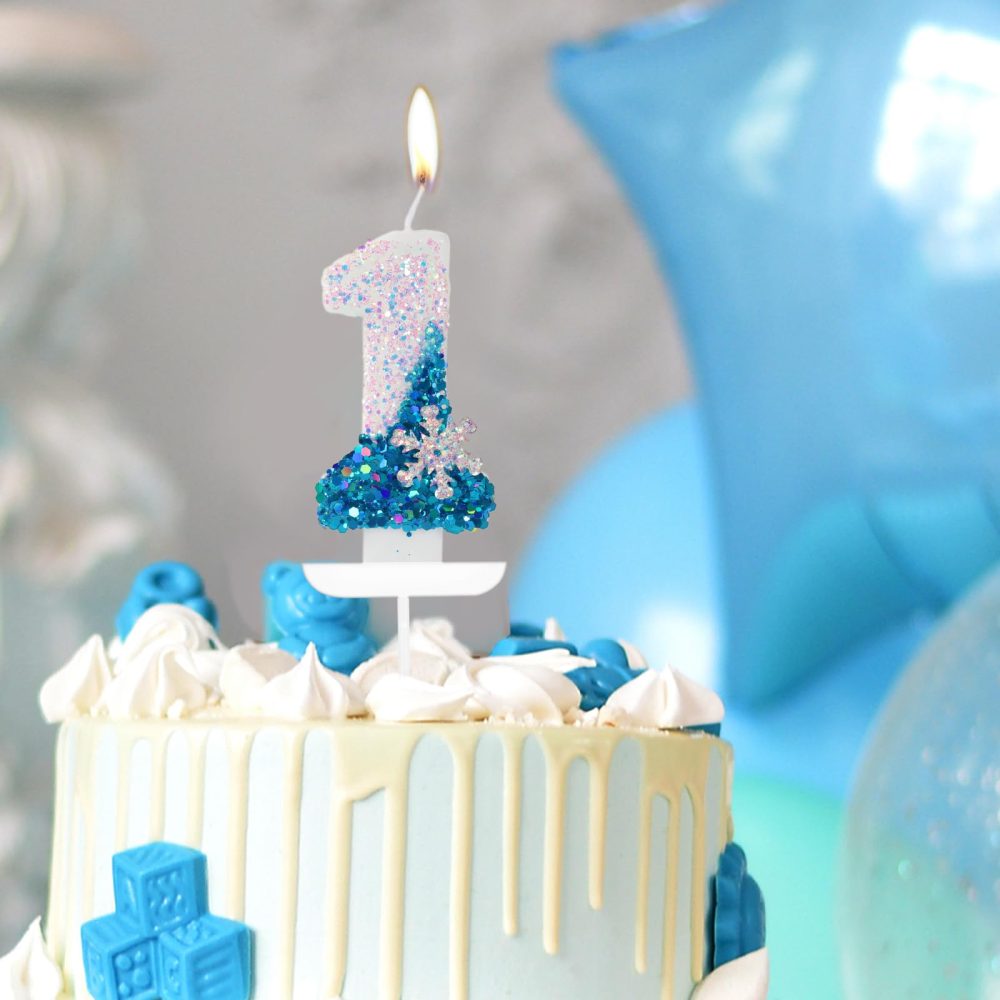 Blue White Frozen Birthday Candles for Cake with Snowflake, Number 4 Candles, Blue Birthday Candles, Happy Birthday Candle, Cake Candles Cake Topper Decorations for Girls Boys Birthday Party Wedding - Image 5
