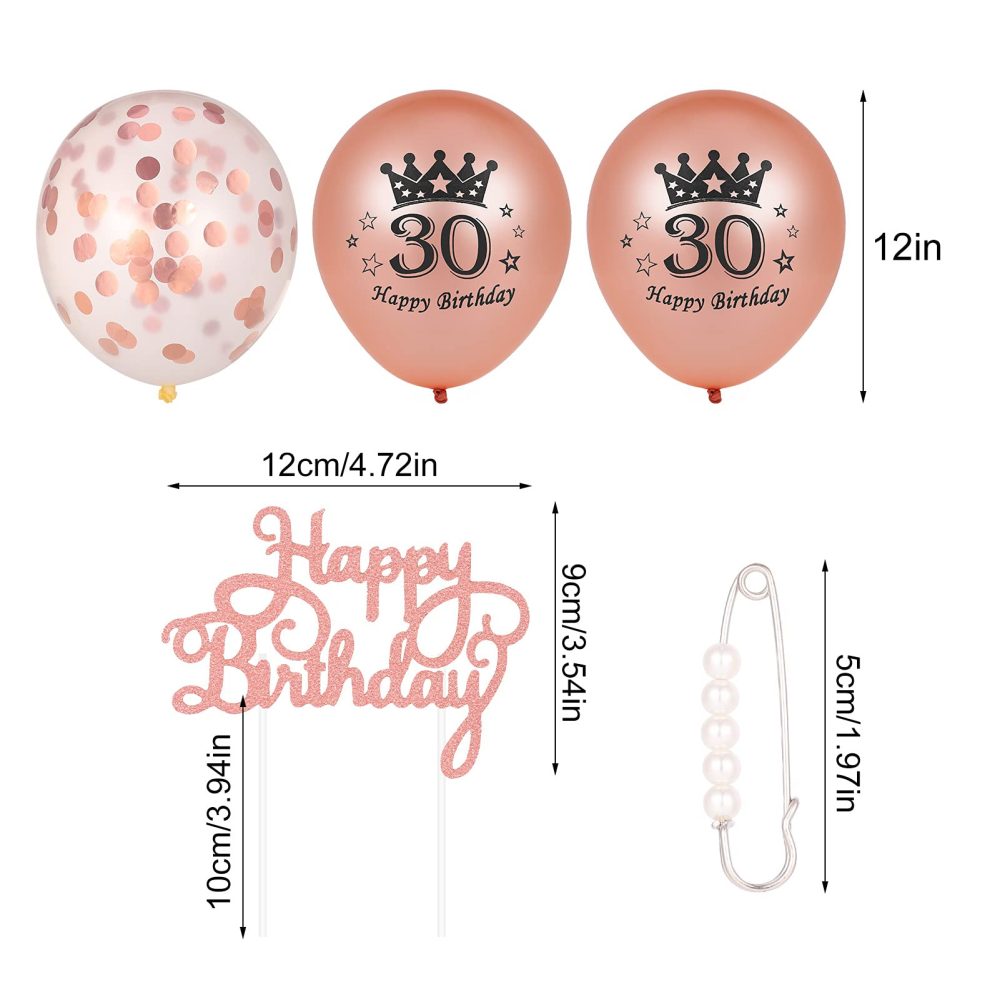 Heyu-Lotus 30th Birthday Sash and Tiara Rose Gold 30 & Fabulous Sash Rhinestone Crown Balloons Birthday Cake Topper for Women 30th Birthday Gift Party Decorations Supplies - Image 5