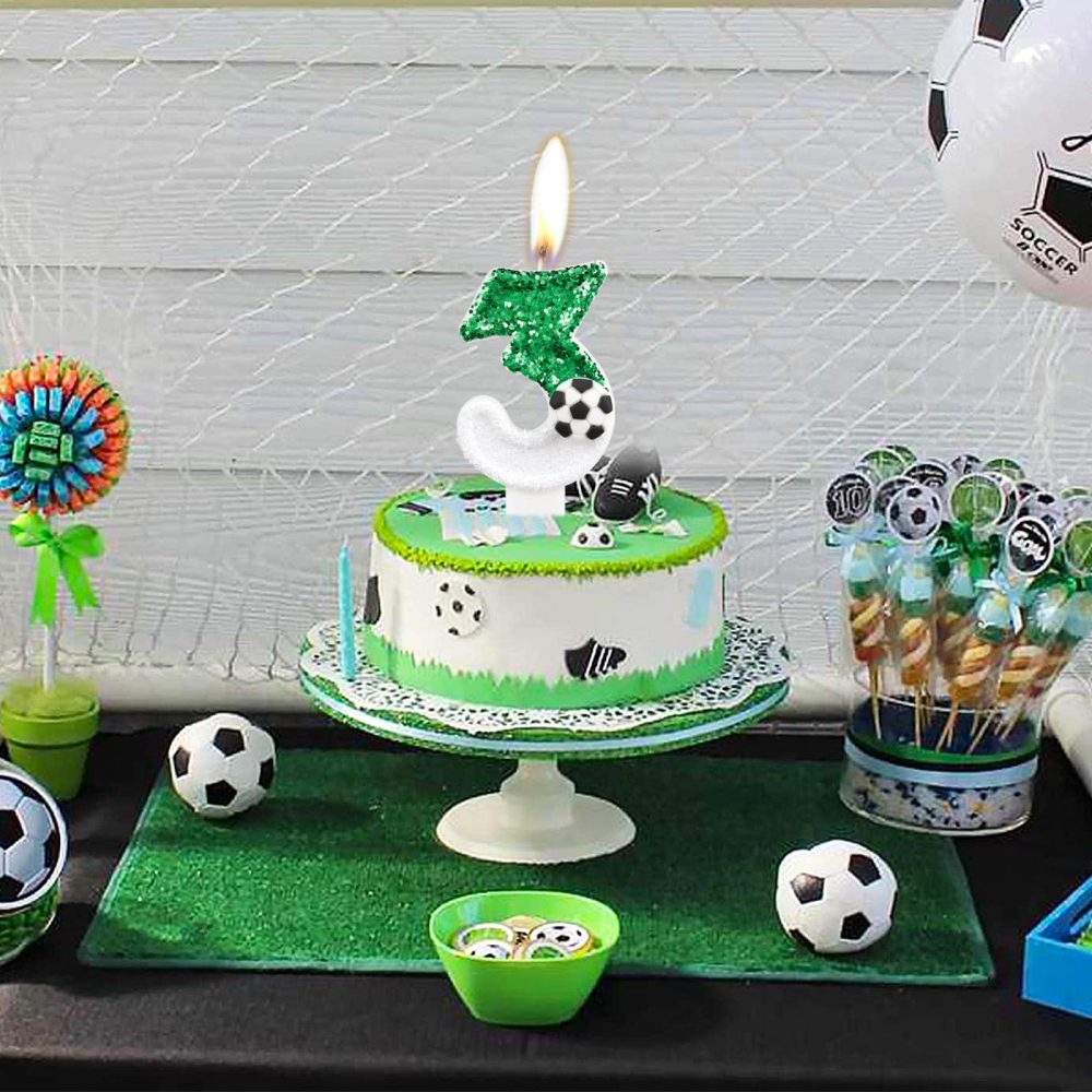 Football Birthday Number 9 Candle, Sparkling Sequin Green White Birthday Cake Topper Decorations for Birthday Party, Football-Themed Activities, Wedding, Anniversary Supplies - Image 4