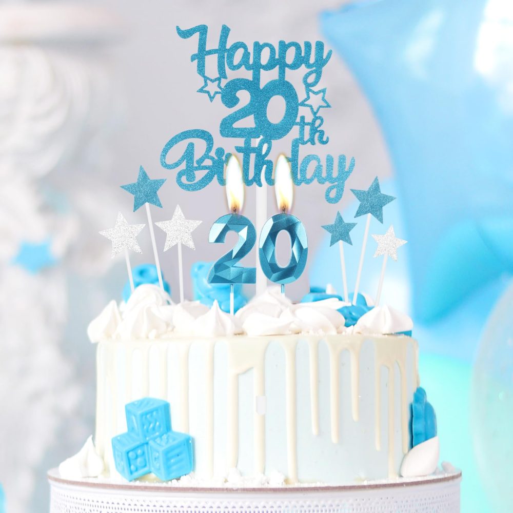mciskin Happy 1st Birthday Candles Cake Toppers Set, Blue Number 1 Candle for Cake, Birthday Candles Cake Toppers for Girls Boys Birthday Decorations, Blue Silver Star Cake Toppers for Birthday Cake - Image 5