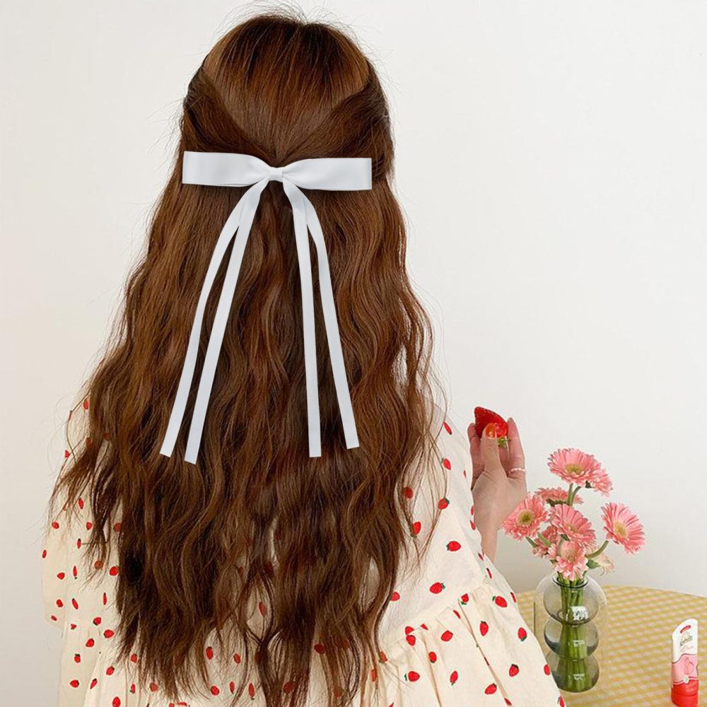 Ambesi Ribbon Hair Bow Hair Clips, Red Black White Green Hair Clips Tassel Ribbon Bowknot for Women Girl, Long Tail French Bow Hair Barrette Dress Up Accessories for Birthday/Party/Show/Christmas - Image 9