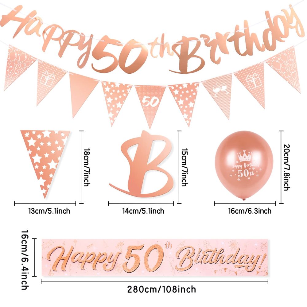 50th Birthday Decorations Kit Rose Gold Happy 50th Birthday Banner Triangle Flag Confetti Balloons Birthday Party Decorations Supplies Age 50 - Image 5