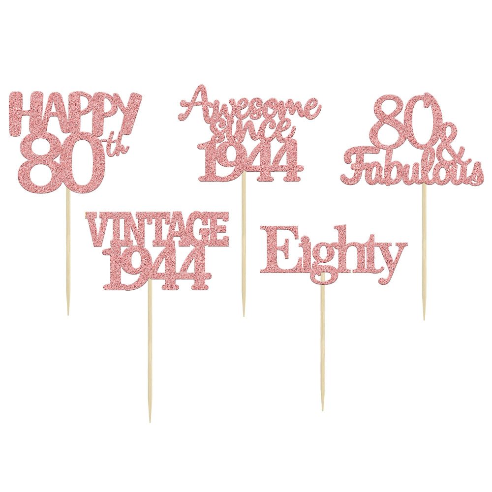 Gyufise 30Pcs Rose Gold Vintage 1944 Cupcake Toppers 80th Birthday Cupcake Toppers Awesome Since 1944 Hello 80 Cake Topper Seventy 80 & fabulous Cupcake Picks 80th Birthday Cake Decorations Supplies - Image 2