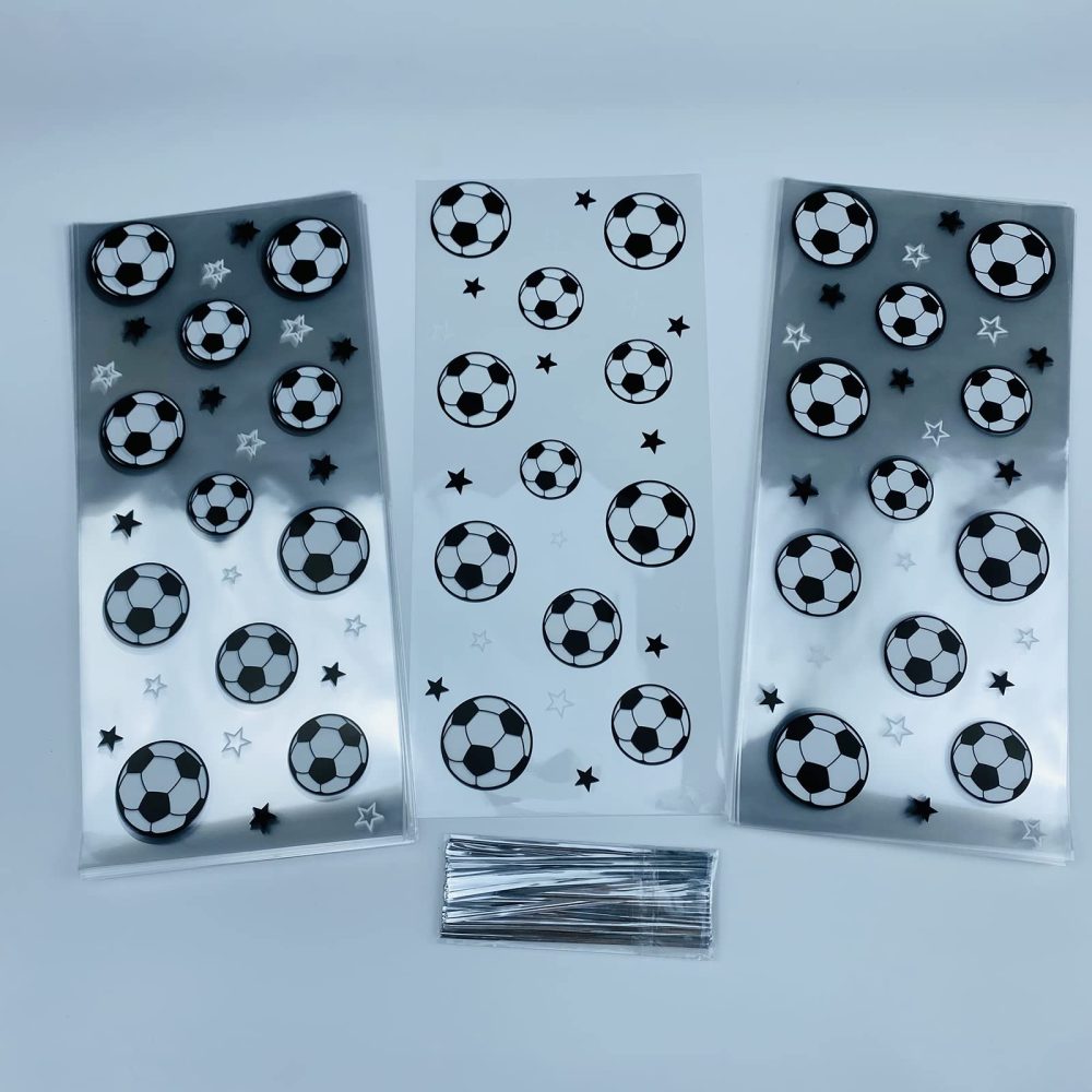 100 Pieces Clear Soccer Treat Bags Gift Bags, Soccer Party Favors Bags Soccer Cellophane Bag for Candy with 100 Pieces Silver Twist Ties - Image 4