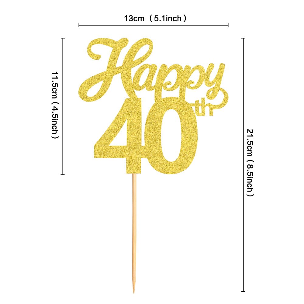 Blumomon 3Pcs Happy 40th Cake Toppers Gold Glitter Number 40 Forty Birthday Cake Pick Decorations for Cheers to 40 Years Old 40th Birthday Wedding Anniversary Party Supplies - Image 6