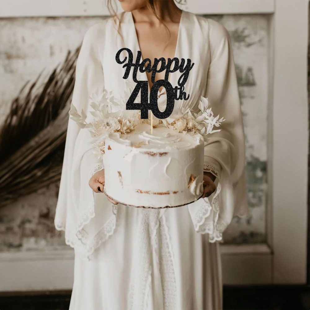 3Pcs Happy 40th Cake Toppers Black Glitter Number 40 Forty Birthday Cake Pick Decorations for Cheers to 40 Years Old 40th Birthday Wedding Anniversary Party Supplies - Image 3