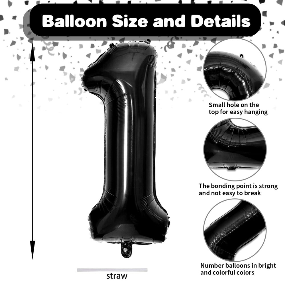 40 Inch Black 21 Number Balloons,Black 2 & 1 Mylar Foil Large Balloons,21 Big Digit Number Balloon for Boys Men 12th 21th Birthday Anniversary Party Supplies - Image 7