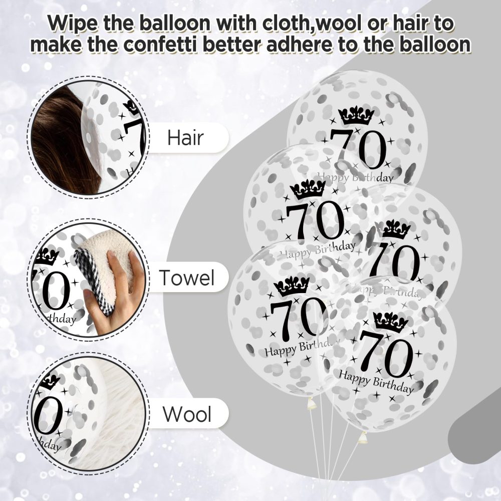 70th Birthday Balloons Decorations 15pcs Silver Black for Men Number 70 Anniversary Happy Birthday Party Latex Confetti Balloons for Men Women Adults 70th Happy Birthday Party Decor Supplies 12 Inches - Image 3
