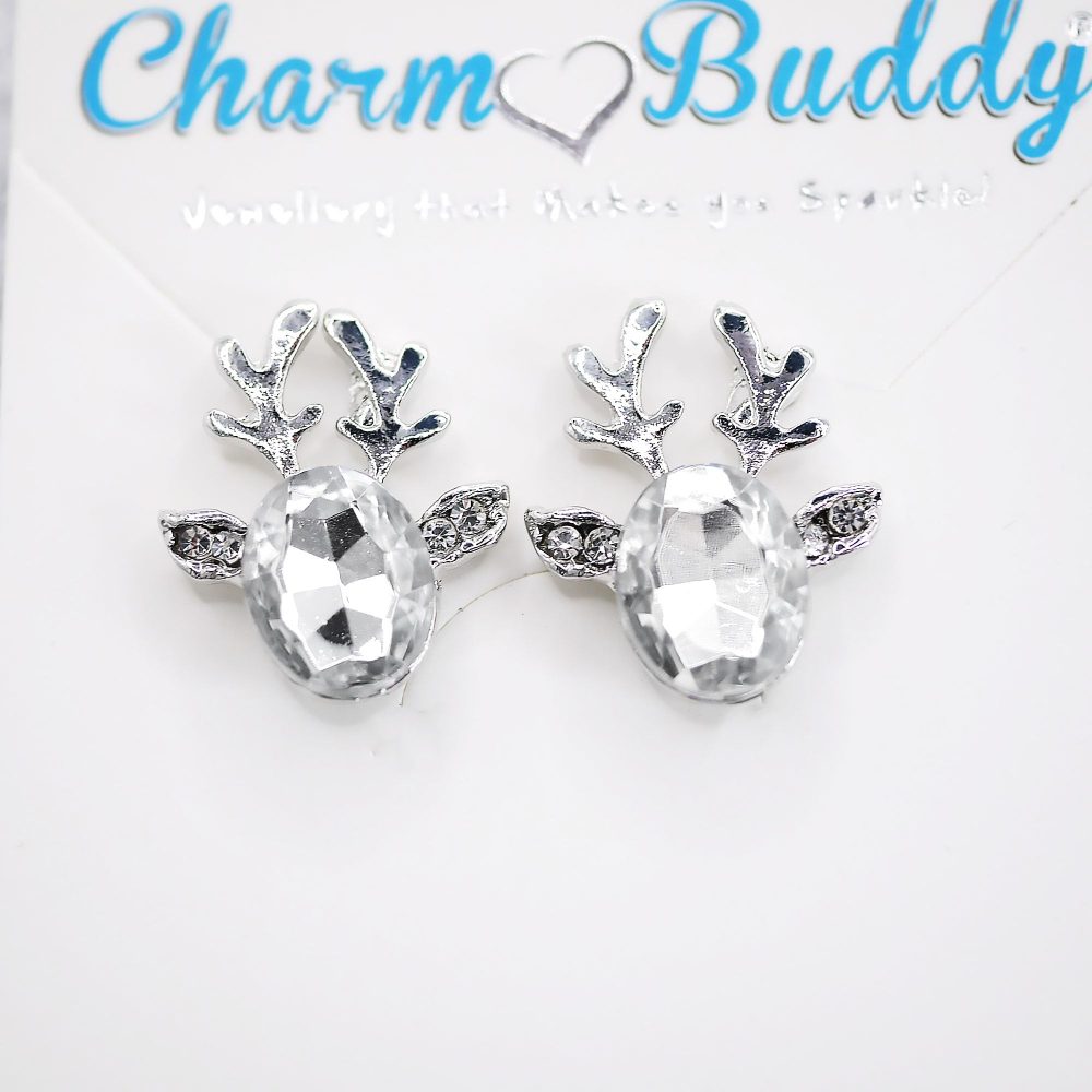 Reindeer Faceted Crystal Christmas Stud Earrings Womens Girls Jewellery (1 Sparkly Clear Crystal) - Image 2