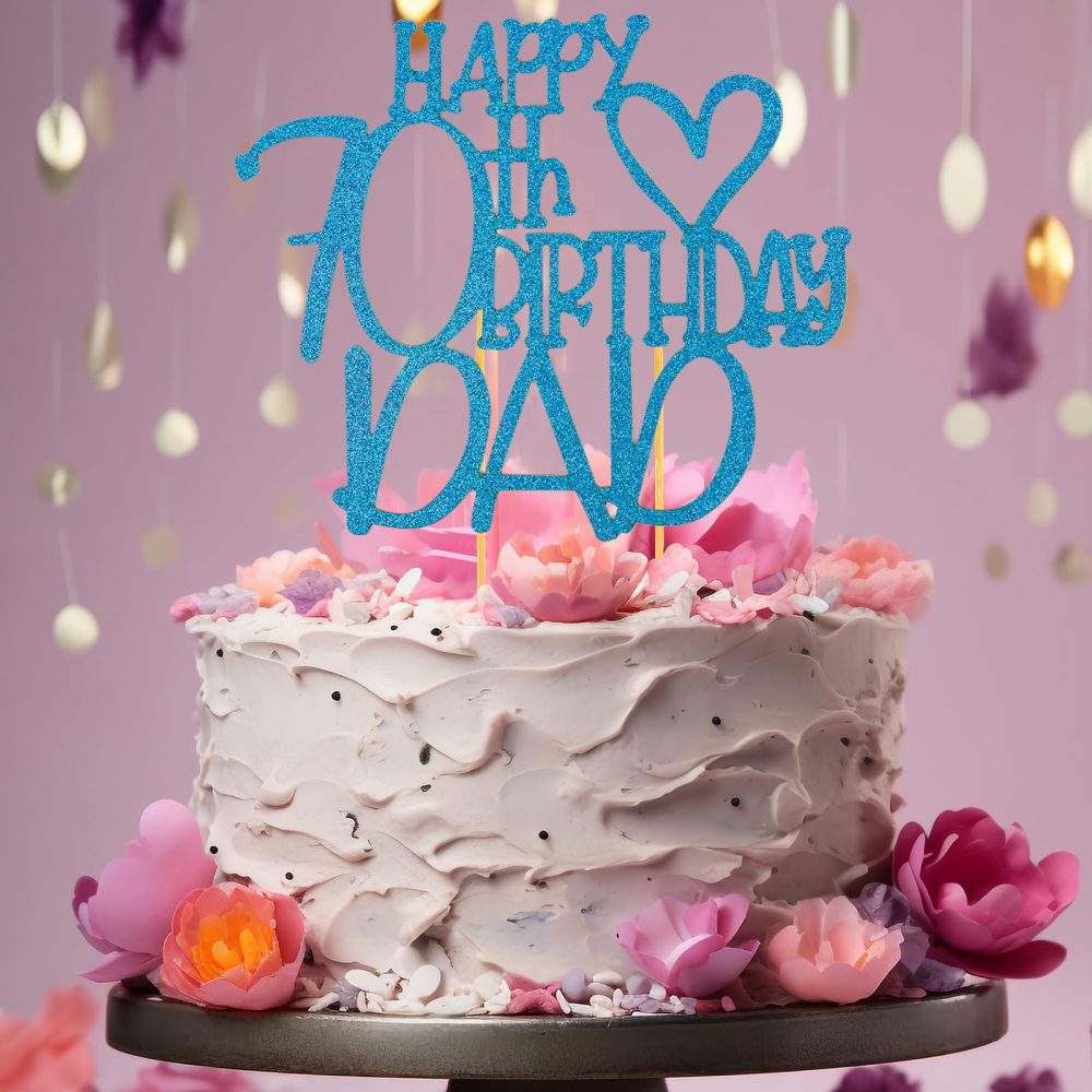 Happy 70th Birthday Cake Topper, 70th Birthday Decorations for Her, Happy Birthday Cake Topper Decoration, 70th Birthday Cake Topper, Birthday Cake Toppers, 70th Birthday Theme Party Supplies Blue - Image 3
