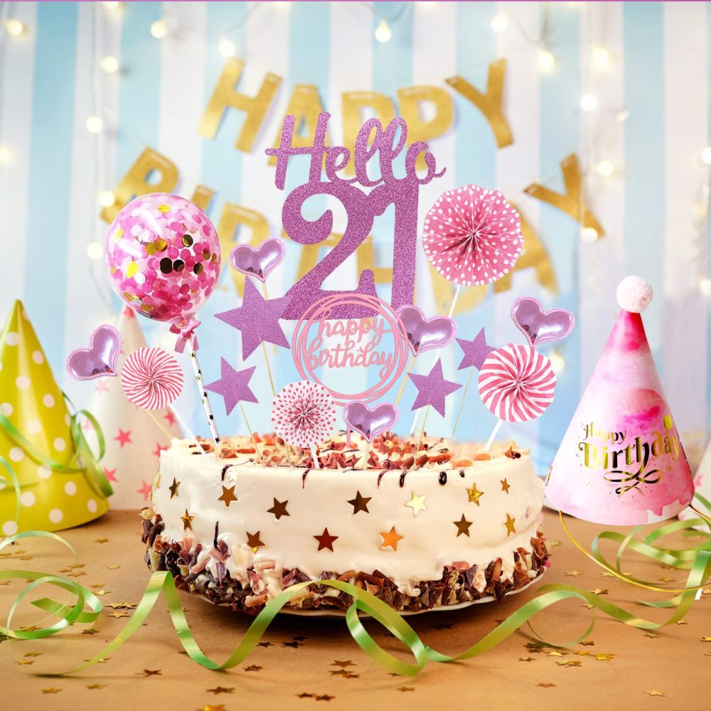 21th Birthday Cake Topper Kit,Cake Decoration Happy Birthday,Confetti Balloon Cupcake Topper for Birthday Party Decor (pink-21) - Image 4