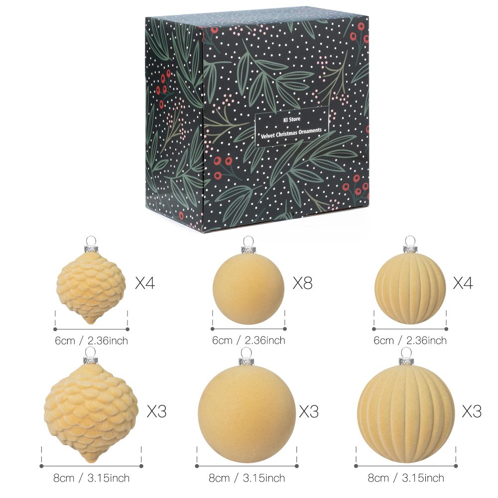 KI Store Light Brown Velvet Christmas Balls 25pcs Shatterproof Flocked Christmas Tree Ornaments Assorted for Xmas Tree Decorations - Image 2
