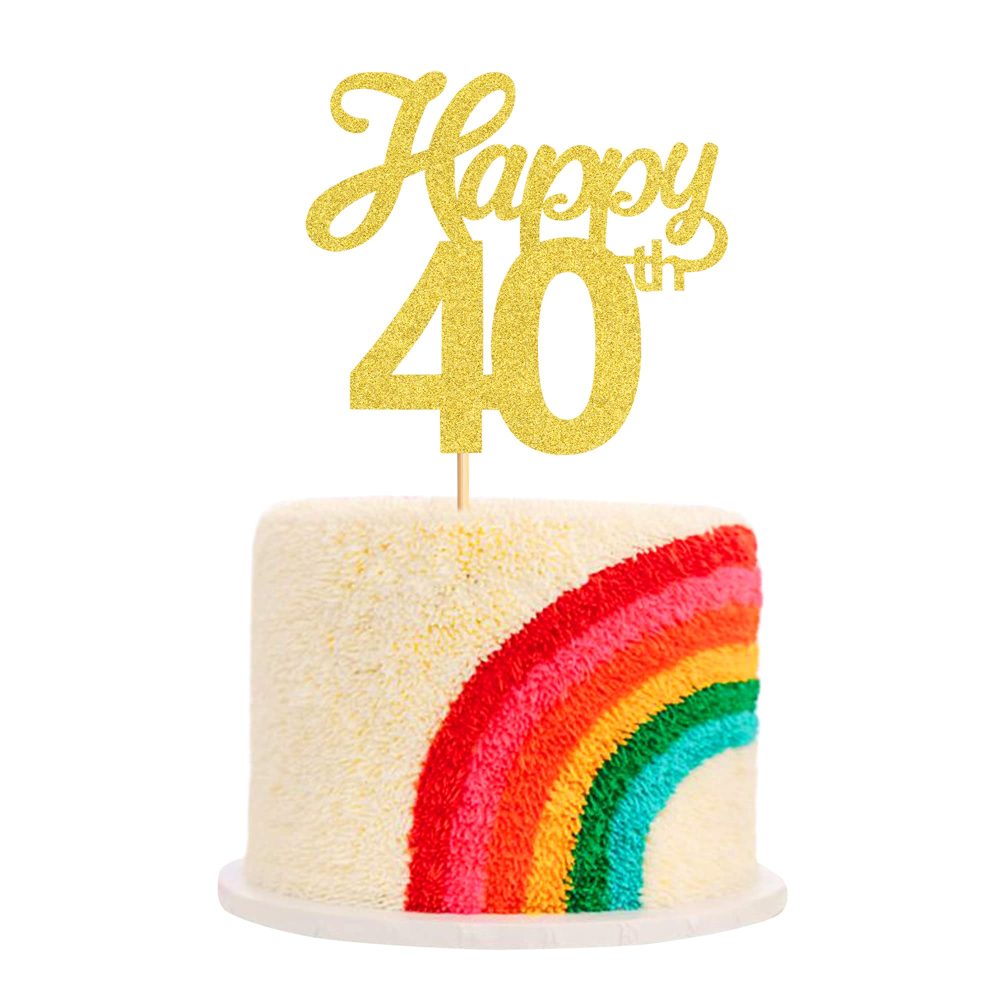 Blumomon 3Pcs Happy 40th Cake Toppers Gold Glitter Number 40 Forty Birthday Cake Pick Decorations for Cheers to 40 Years Old 40th Birthday Wedding Anniversary Party Supplies