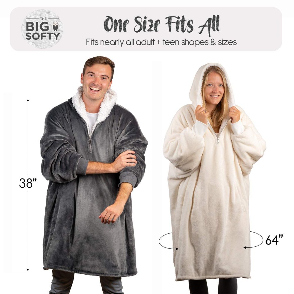 Blanket Hoodie, Oversized Hoodie Blanket, Sherpa & Fleece Wearable Blanket Hoodies for Women & Men, Comfy & Fluffy Hooded Blankets, The Big Softy® (Navy Blue) - Image 6