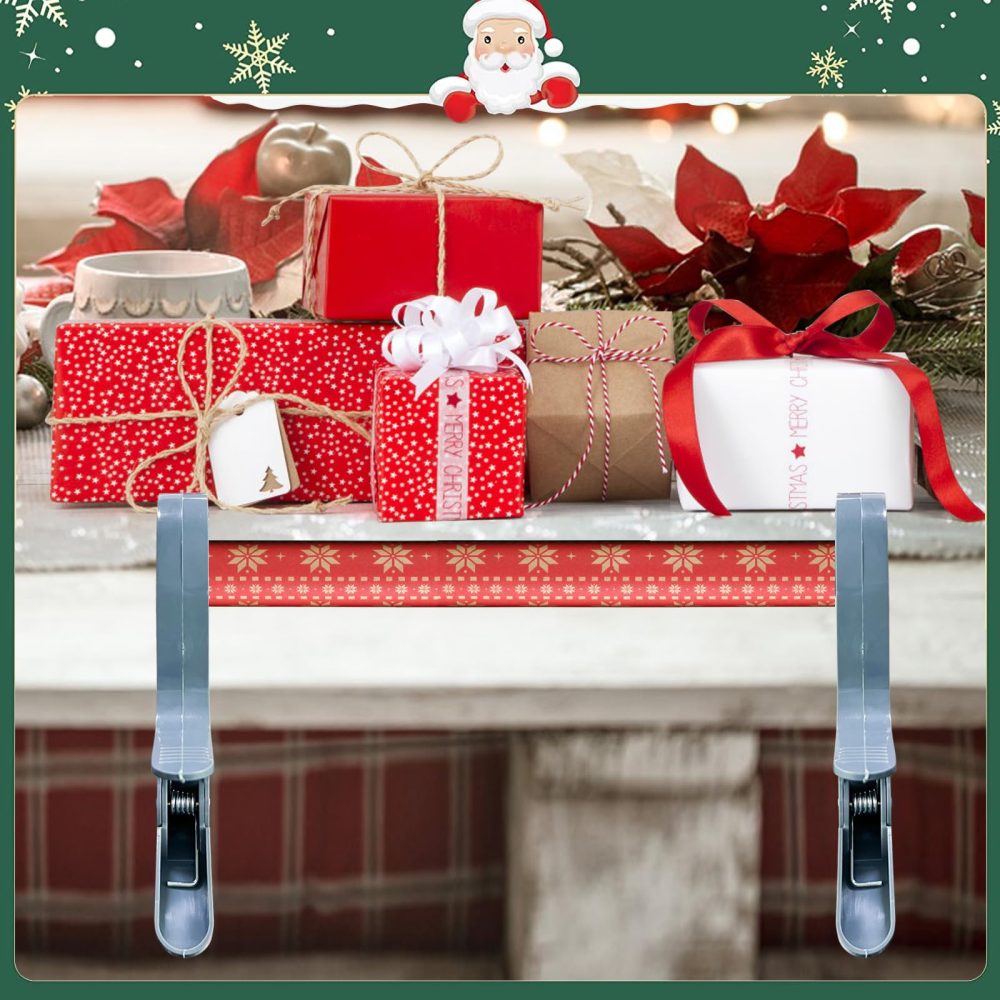 2Pcs Wrapping Paper Clamps, Wrapping Station, Gift Wrapping Paper Cutter, Christmas Wrapping Accessories Fits Any Size Roll for Desk Packing Christmas (Grey) - Image 5