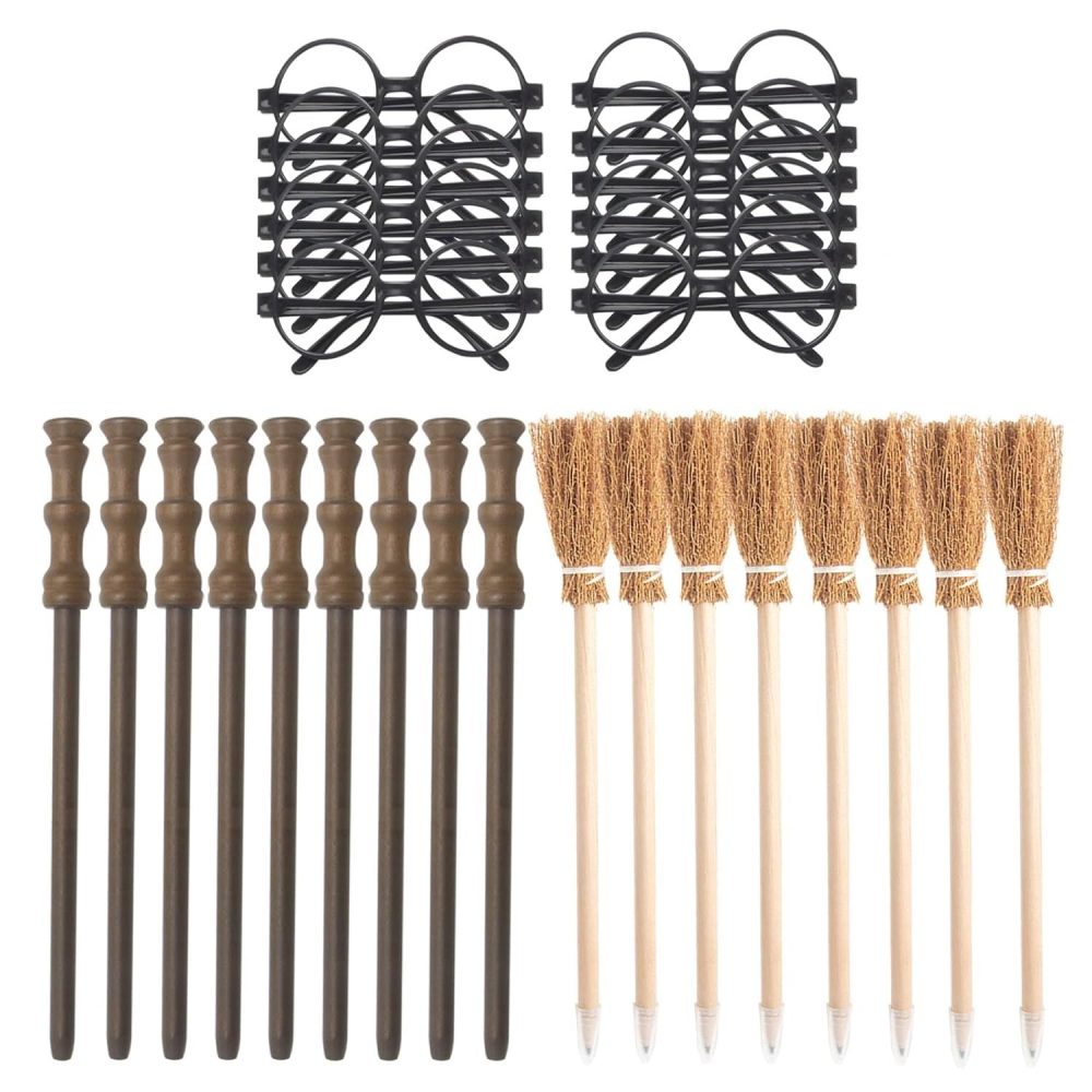 60pcs Wizard Party Supplies Kit -Wizard Glasses with Round Frame No Lenses,Witch Broom Pencil,Magic Wand Pencil,Lightning Bolt Scar Temporary Tattoo for Birthday, Halloween, Cosplay Party Decor - Image 3