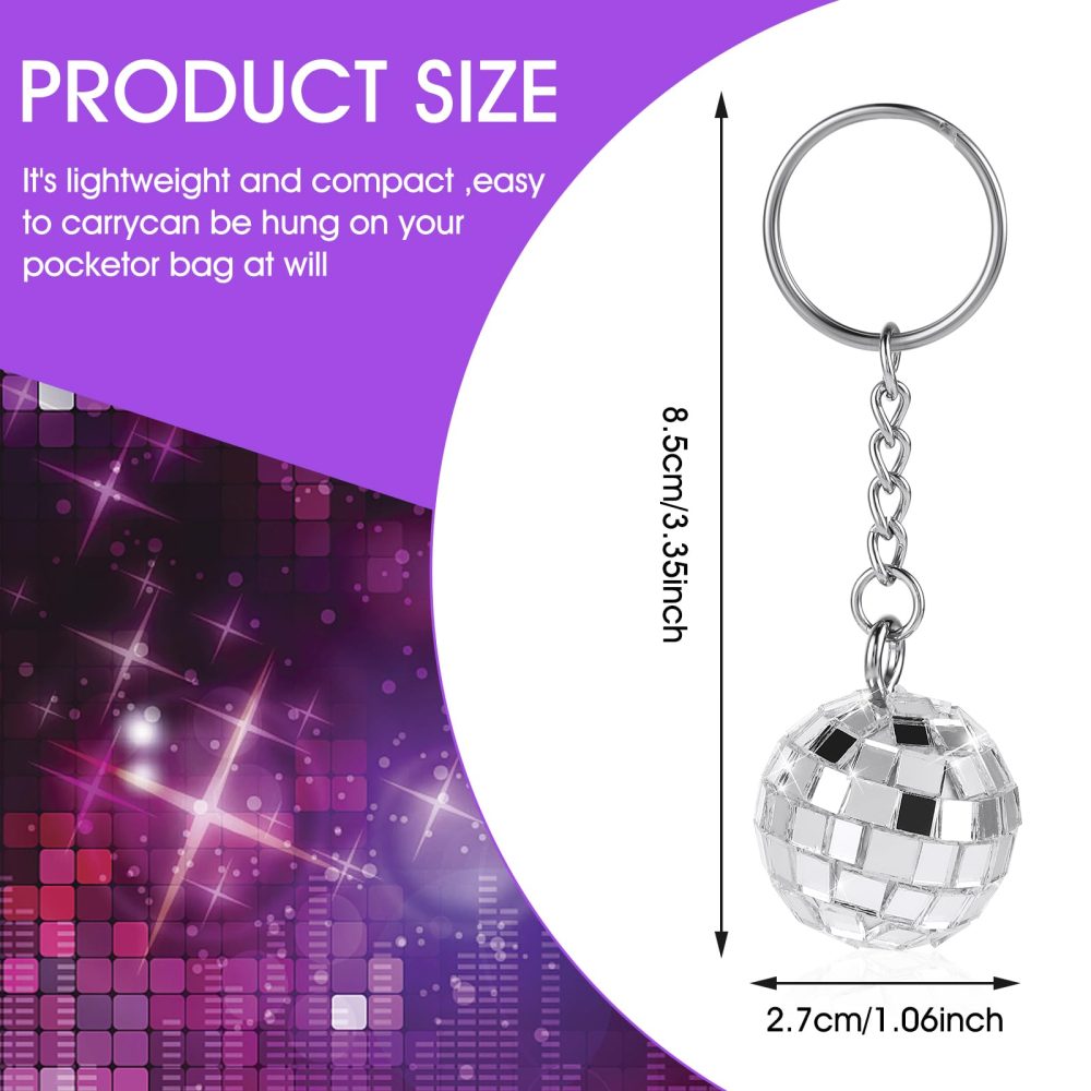 Disco Ball Keychain, 24 Pieces Disco Ball Party Favors Keychain 70s Disco Keychain Silver Mirror Ball Keychain Ball Party Supplies 1970s Party Favors Set for Halloween Christmas Party Decorations - Image 8