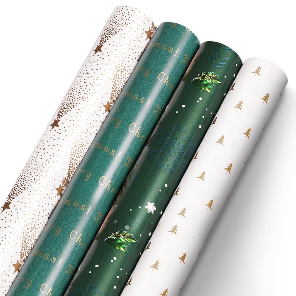 Kraft & Co Christmas Wrapping Paper Rolls - 4 Pack (69cm x 8M Each) Recyclable Kraft Xmas Gift Wrap, Festive Eco-Friendly Wrapping Paper for Christmas Gifts, Arts & Crafts (32M Total)