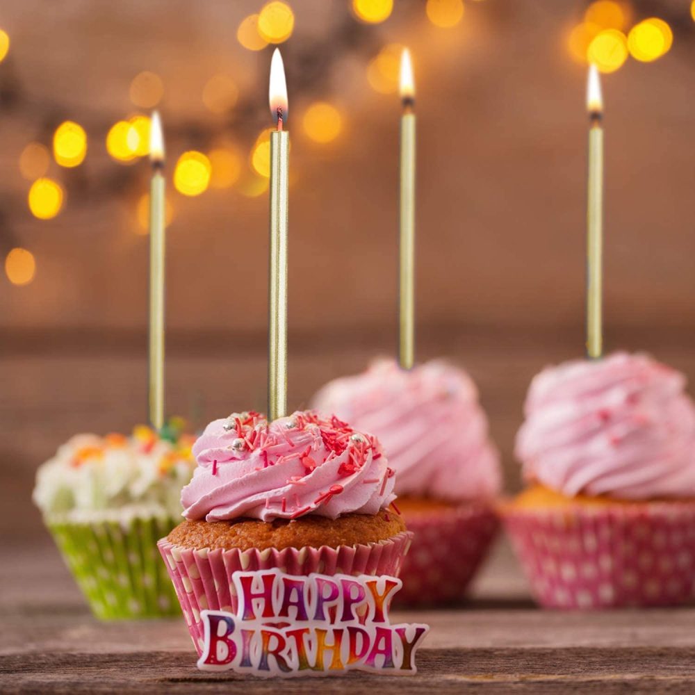 Gold Birthday Candles for Cakes,12 Pieces Metallic Glitter Cake Candles Tall Birthday Cake Candles with Holder for Birthday Wedding Party Decoration (Gold) - Image 3