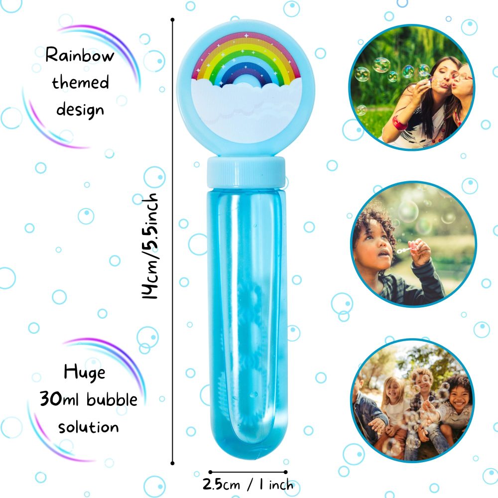 Toyseum 24 x Rainbow Bubble Wands, Ideal Party Bag Fillers for Kids, Large 3-Holed Wands for Girls Rainbow Themed Birthday Parties, Fun Favours and Goody Bag Fillers, Long Lasting Solution, Pack of 24 - Image 4