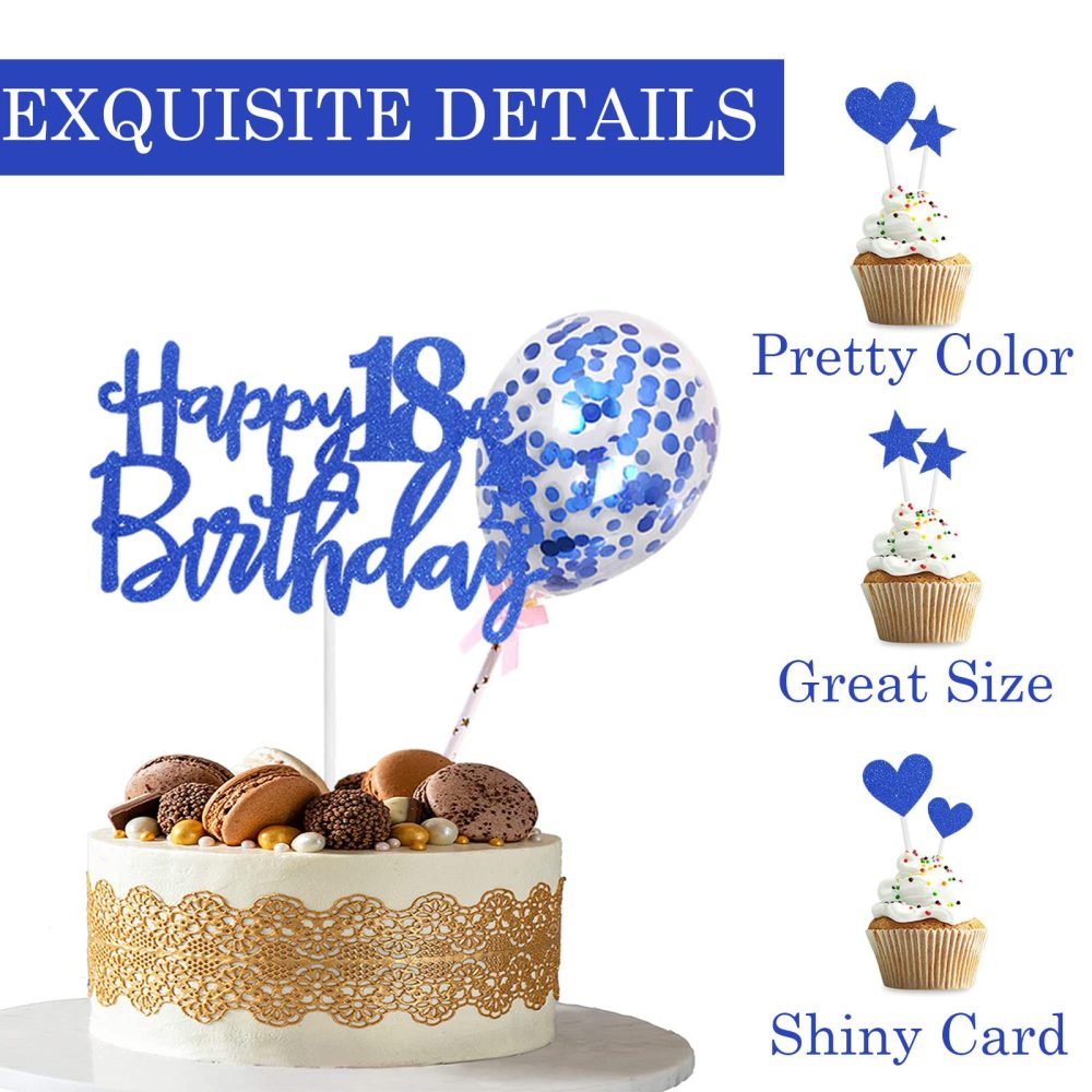 Personalised Happy 18th Birthday Cake Toppers Blue for Boy,Girl,Kids,Happy Birthday Sign for Cake,11p Glitter Cupcake Topper Cake Topper 18th Birthday Cake Decorations for 18th Birthday Party Supplies - Image 5