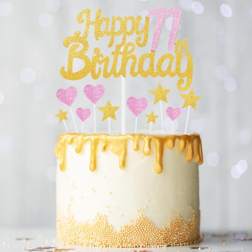 Gold Pink 30th Birthday Cake Topper, Girls 30th Birthday Decorations, Glitter Heart Stars Cake Toppers, Personalised Happy Birthday Cake Cupcake Toppers for Women Girls Baby Birthday Party Supplies - Image 2