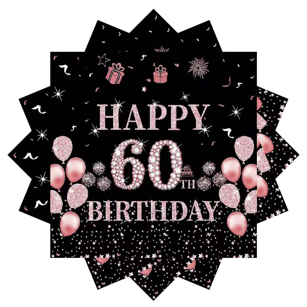 60th Serviettes Napkins,Black Rose and Gold Serviettes 60th Birthday Napkins for Women Women,20Pcs Napkins Disposable Tableware,Tissue Luncheon Paper Napkin for Women,Kids 60th Birthday Party Supplies