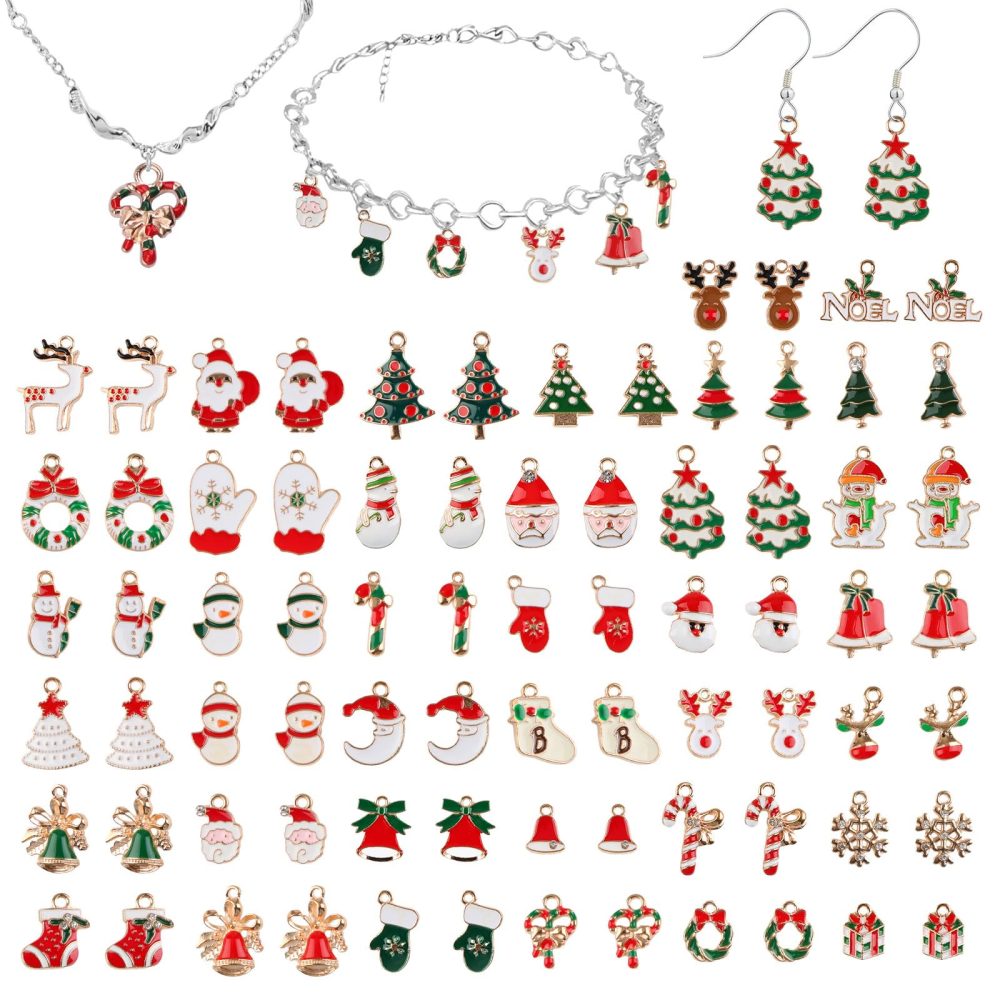 EBANKU 76Pcs Christmas Enamel Gold Charms for Jewelry Making, Assorted Gold Charms for Christmas DIY Necklace Bracelet Earrings Making Crafting Decoration