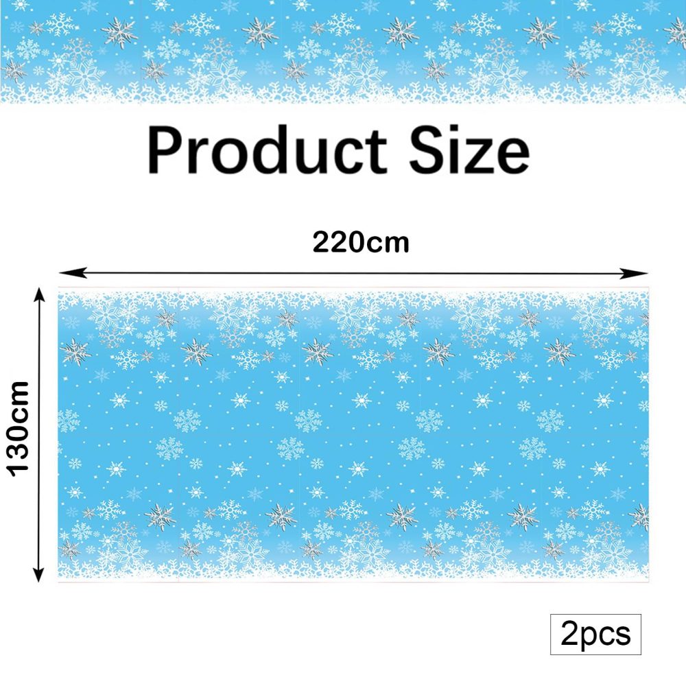 2PCS Christmas Tablecloth,130*220cm Blue Snowflake Xmas Party Table Cover,Disposable Rectangle Christmas Plastic Table Cloth for Christmas Party,Winter Holiday Frozen Party,Christmas Table Decoration - Image 5