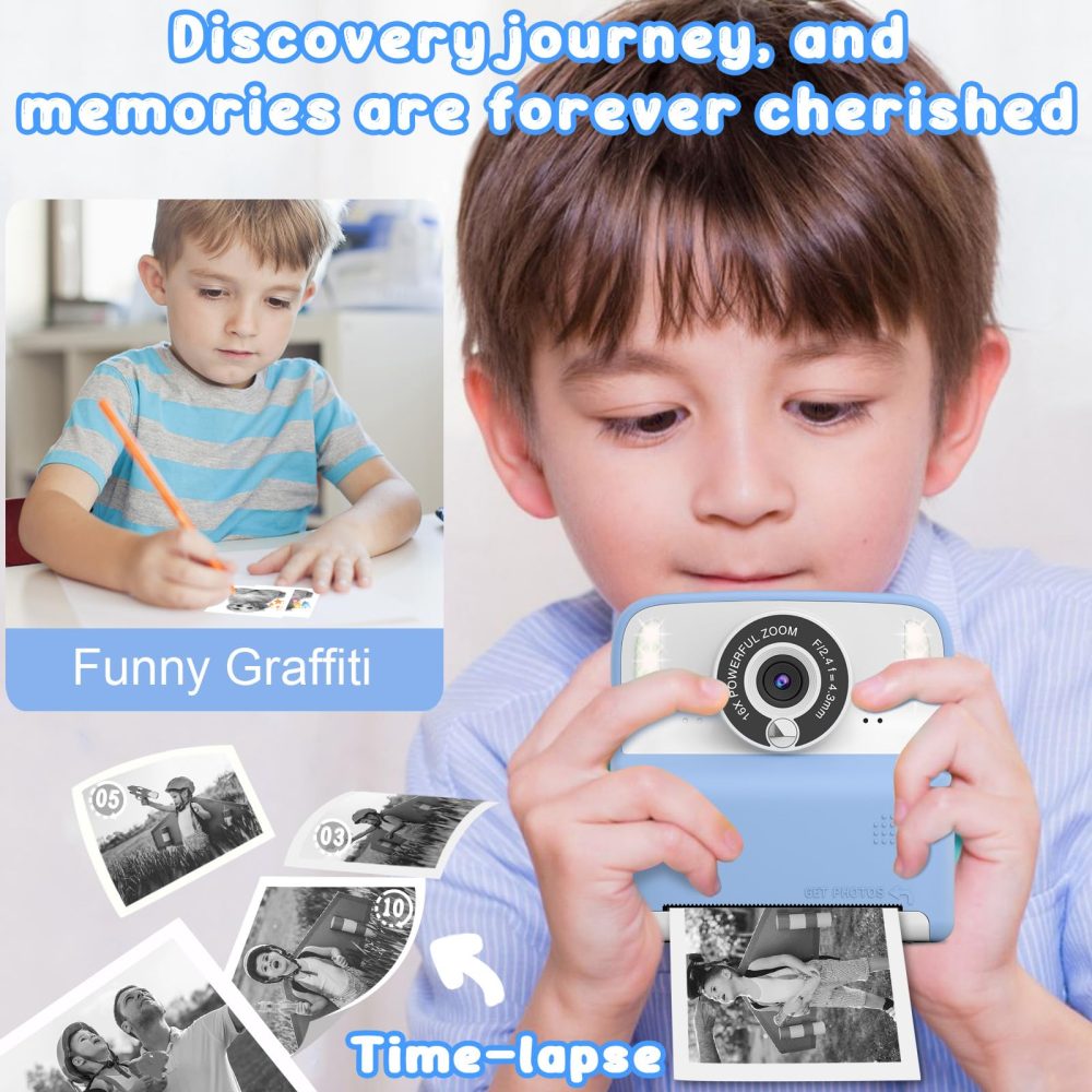 Instant Print Camera for Kids, Christmas Birthday for Age 3-12 Girls Boys Gifts, Children Selfie Camera Print Black&White Photo for 3 4 5 6 7 8 9 Year Old Toddler Toys with 32GB Card (Blue) - Image 5