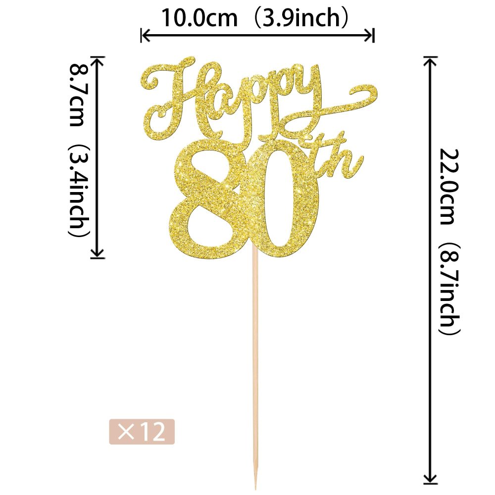 Xsstarmi 12 Pack Happy 80th Birthday Centerpiece Sticks Gold Glitter 80th Birthday Party Decorations 80 Fabulous Table Toppers for 80th Birthday Wedding Anniversary Party Table Decorations - Image 2