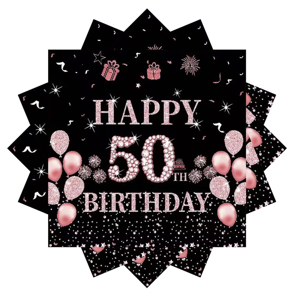 50th Serviettes Napkins,Black Rose and Gold Serviettes 50th Birthday Napkins for Women Women,20Pcs Napkins Disposable Tableware,Tissue Luncheon Paper Napkin for Women,Kids 50th Birthday Party Supplies