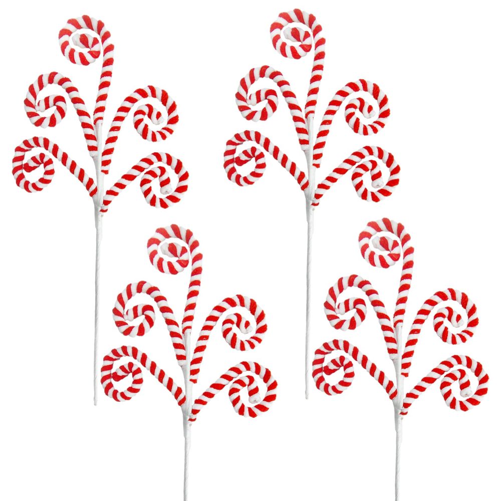 Donfulily 4Pcs Christmas Candy Cane Picks Lollipop Shape Curly Stems for XmasTree Filler Ornaments Centerpieces Festive Home Office Party Decor (Red & White)