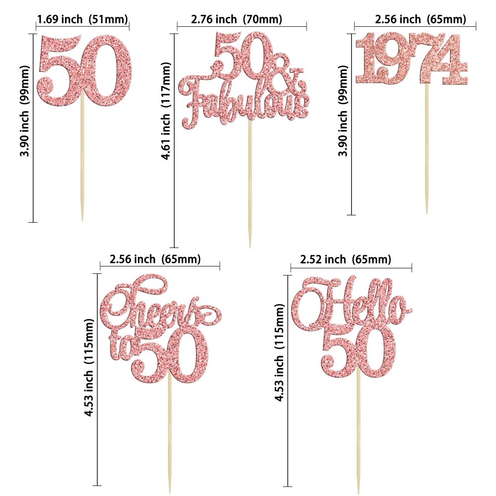 Gyufise 30Pcs 50th Birthday Cupcake Toppers 50 Fabulous Cupcake Picks Cheers to 50 1974 Cake Decorations for Happy 50th Birthday Wedding Anniversary Party Decoration Supplies Rose Gold - Image 7
