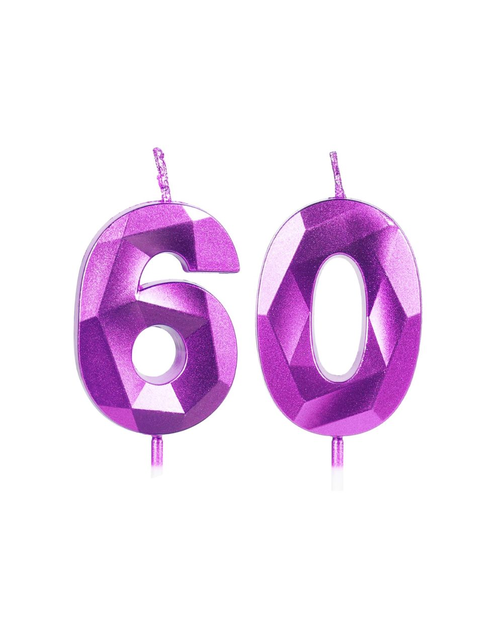 Purple 60th Birthday Candles for Cake, Number 60 Candle for 60th Birthday Decorations, 3D Design Cake Topper Decor for Boy Girl Women Men Birthday Theme Party Weddings Anniversary Celebration Supplies