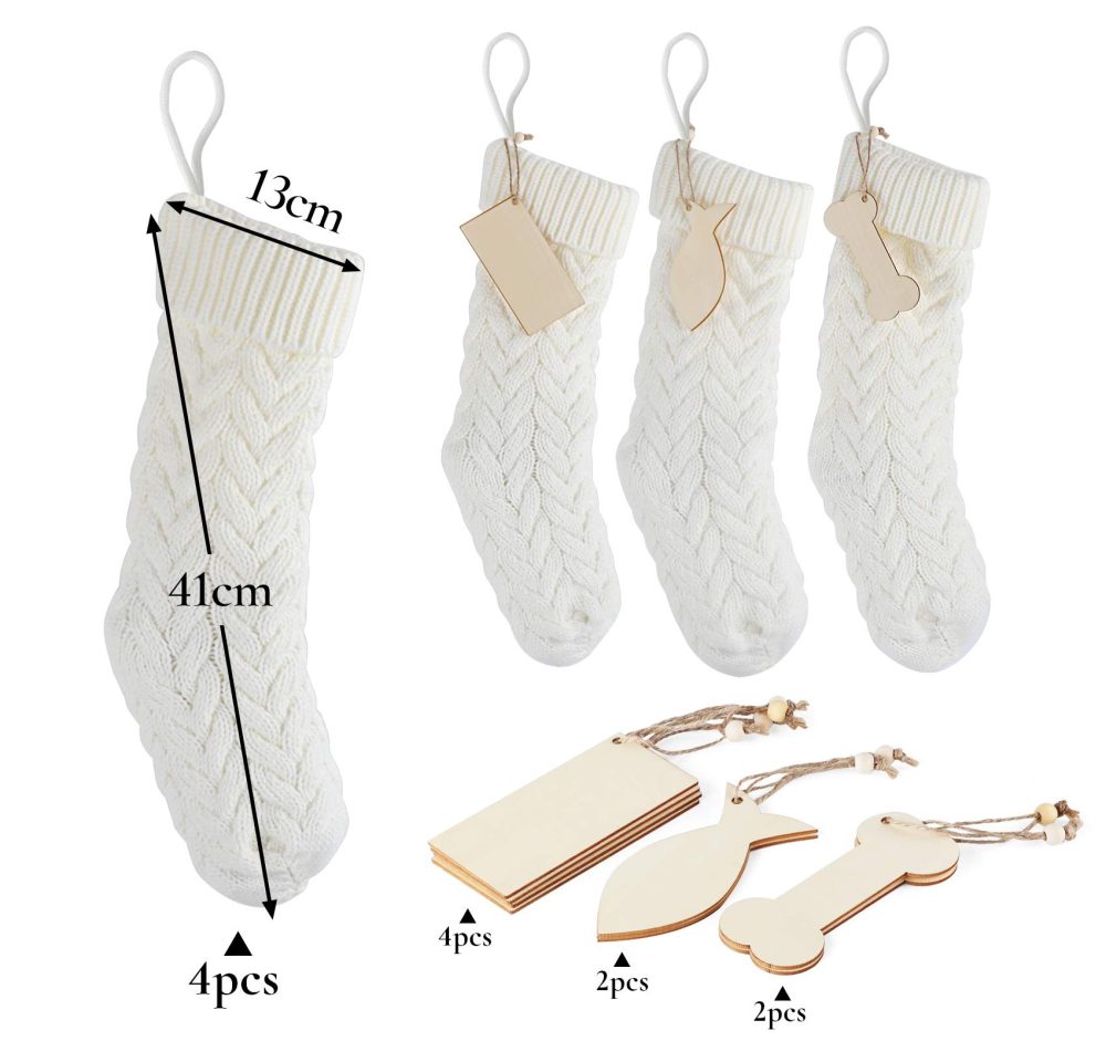ABSOFINE Christmas Stockings White Knit Christmas Stockings 4 Pack Large Hanging Stockings Decoration… (18 inch) - Image 7