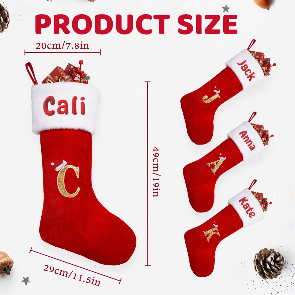 DPDP Large Initial Christmas Stocking-1 Pack 20 Inches Personalised Christmas Stockings, Soft Embroidered Christmas Stockings with Names - Image 3