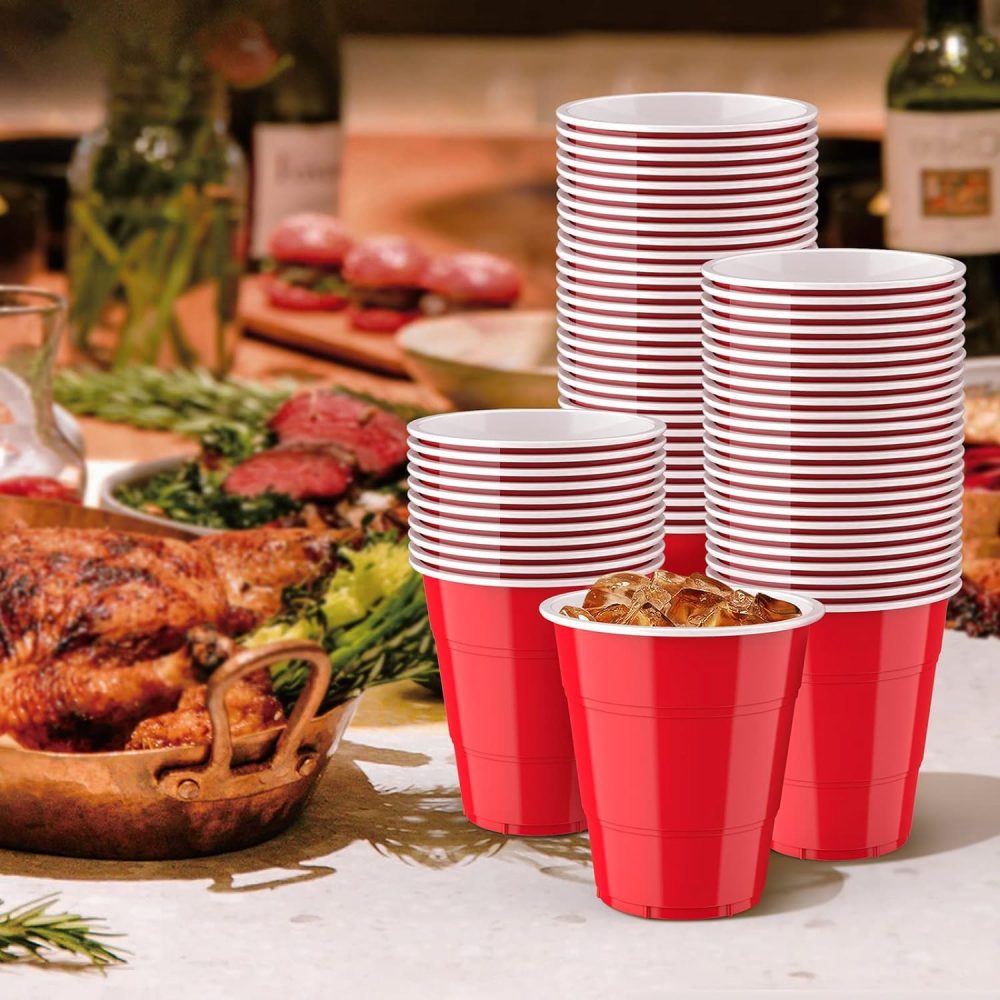 Business and Brands Red Plastic Cups, Disposable Cups 12oz (50 Pack) Cups, Red Party Cups for Birthday,Party,Picnics, Weddings, Christmas, Anniversary - Image 7