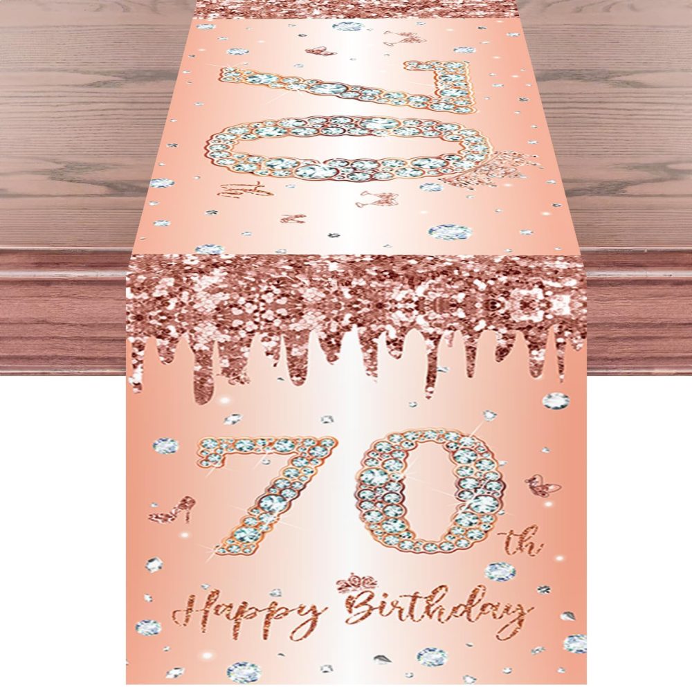 70th Birthday Table Runner Rose Gold Happy 70th Birthday Table Runner for Women Her 70 Years Old Birthday Celebration Party Decorations Non-Slip Dining Table Linen Cover Cloth Decor, 180x35cm Long - Image 6
