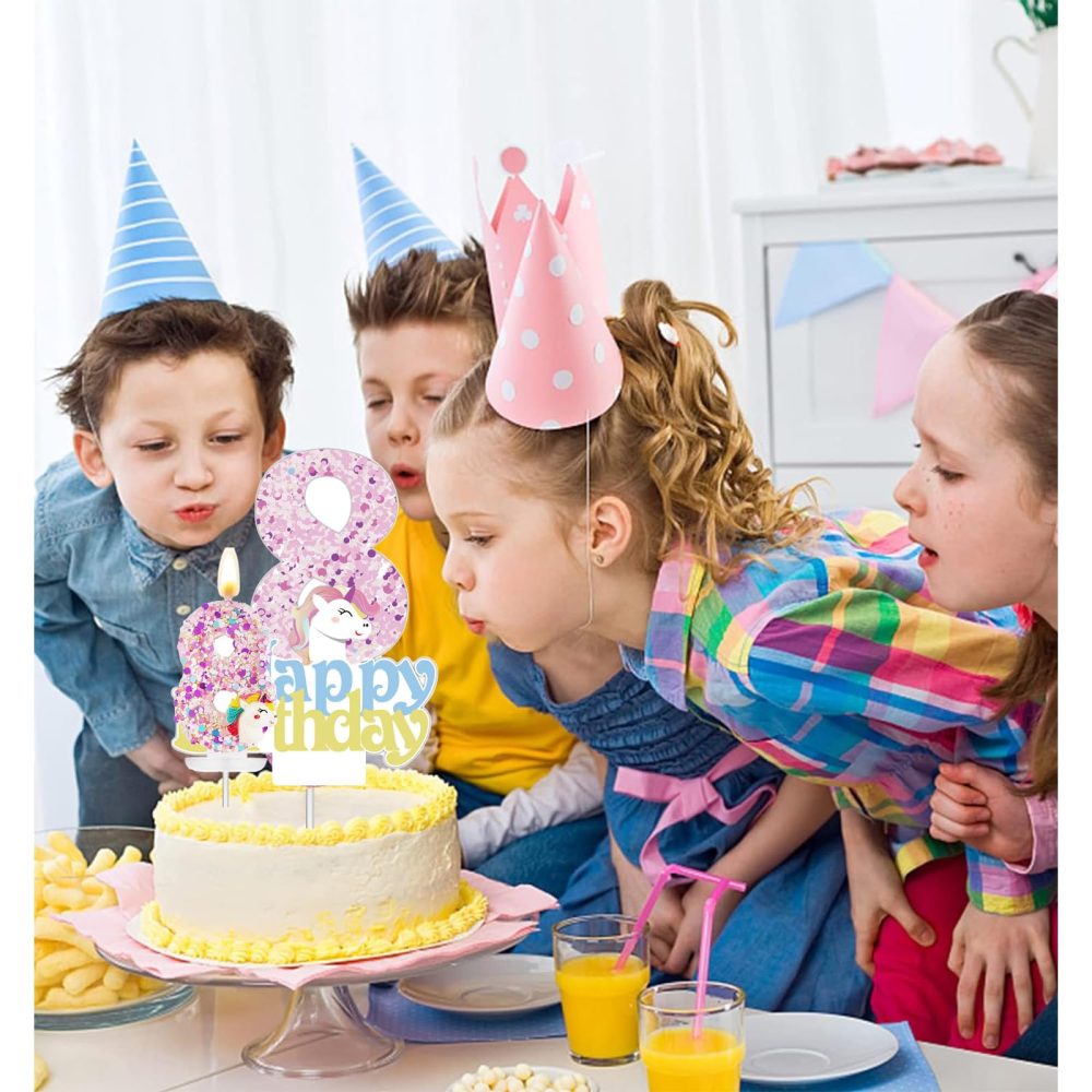 Unicorn 4th Birthday Cake Topper with Number Candle 4 Unicorn Candles Cake Decorations for Girls Kids,Happy 4th Birthday Unicorn Theme Party Candles Cake Cupcake Topper for Boys Girls 4th Birthday - Image 4