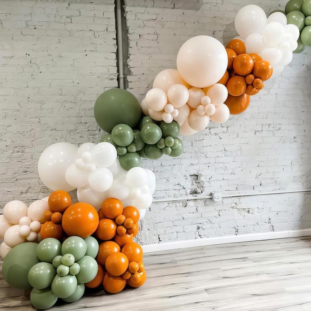 Brown and Green Balloon Arch Kit, 147pcs Coffe Brown Orange Gold Balloon Garland with Nude Green Balloon Latex Balloons for Jungle Safari Wild One Woodland Party Birthday Garden Party Decoration - Image 2