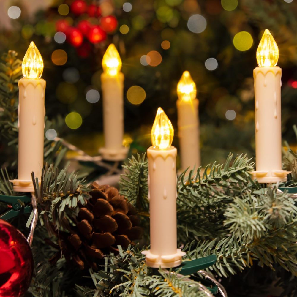 Koopower 20 LED Candles with Timer, Batteries and Remote Control on 10 m IP65 Waterproof Transparent Cable, Dimmable Candle Fairy Lights for Christmas Tree, Wedding, Party, Warm White - Image 6