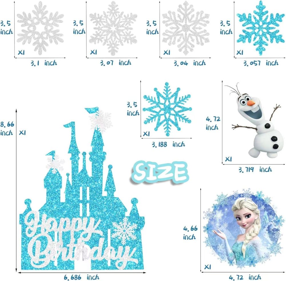 8 Pcs Cake Toppers For Girls, Glittery Princess Birthday Party Decoration Birthday Cake Decorations Snowflake Cartoon Birthday Cake Decorations - Image 2