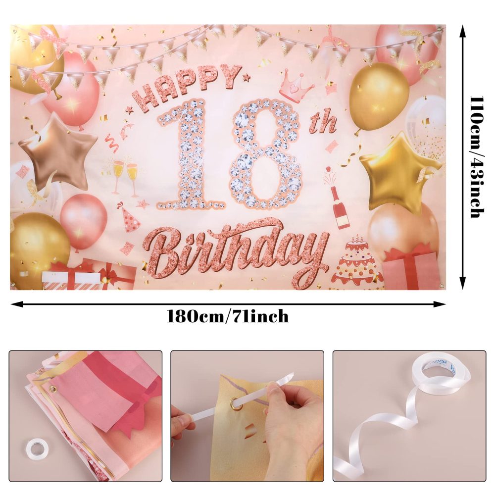 18th Happy Birthday Decoration, Rose Gold 18th Birthday Party Decoration Banners Photo Backdrop Poster Background Banners for Outdoor Indoor 18th Birthday Party Decoration Supplies - Image 7